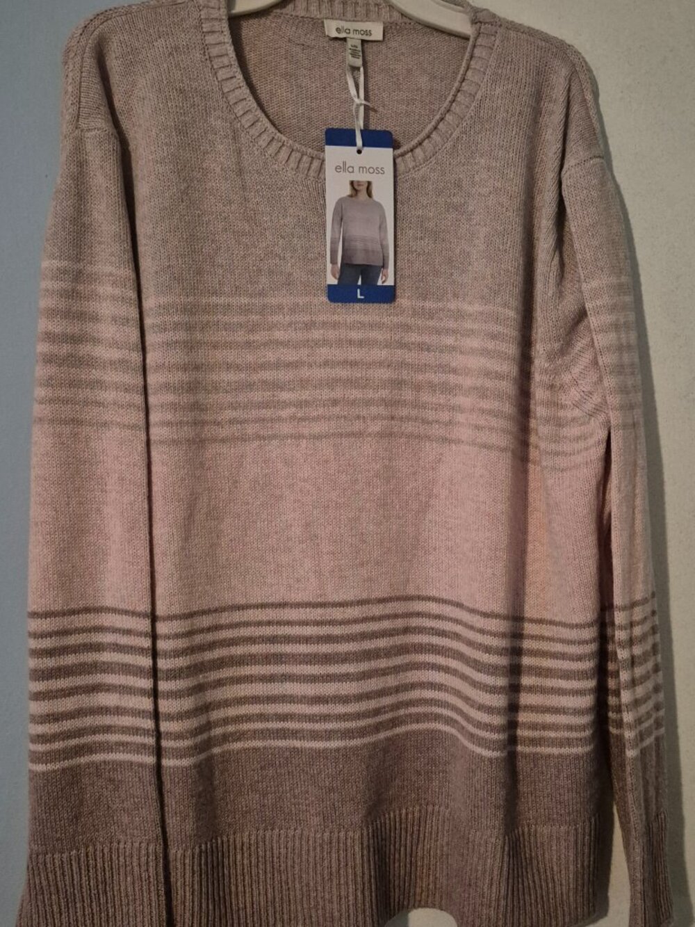 Ella Moss Sweater Crew Neck Soft Pink Purple Striped Gradient Women's Size L NWT
